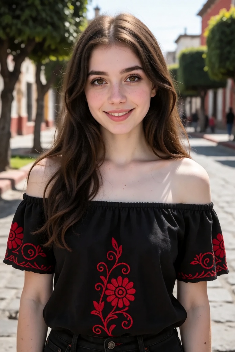 Photo of Cecilia,  a young woman with long brown wavy hair,  russet-brown eyes on Tensor.Art