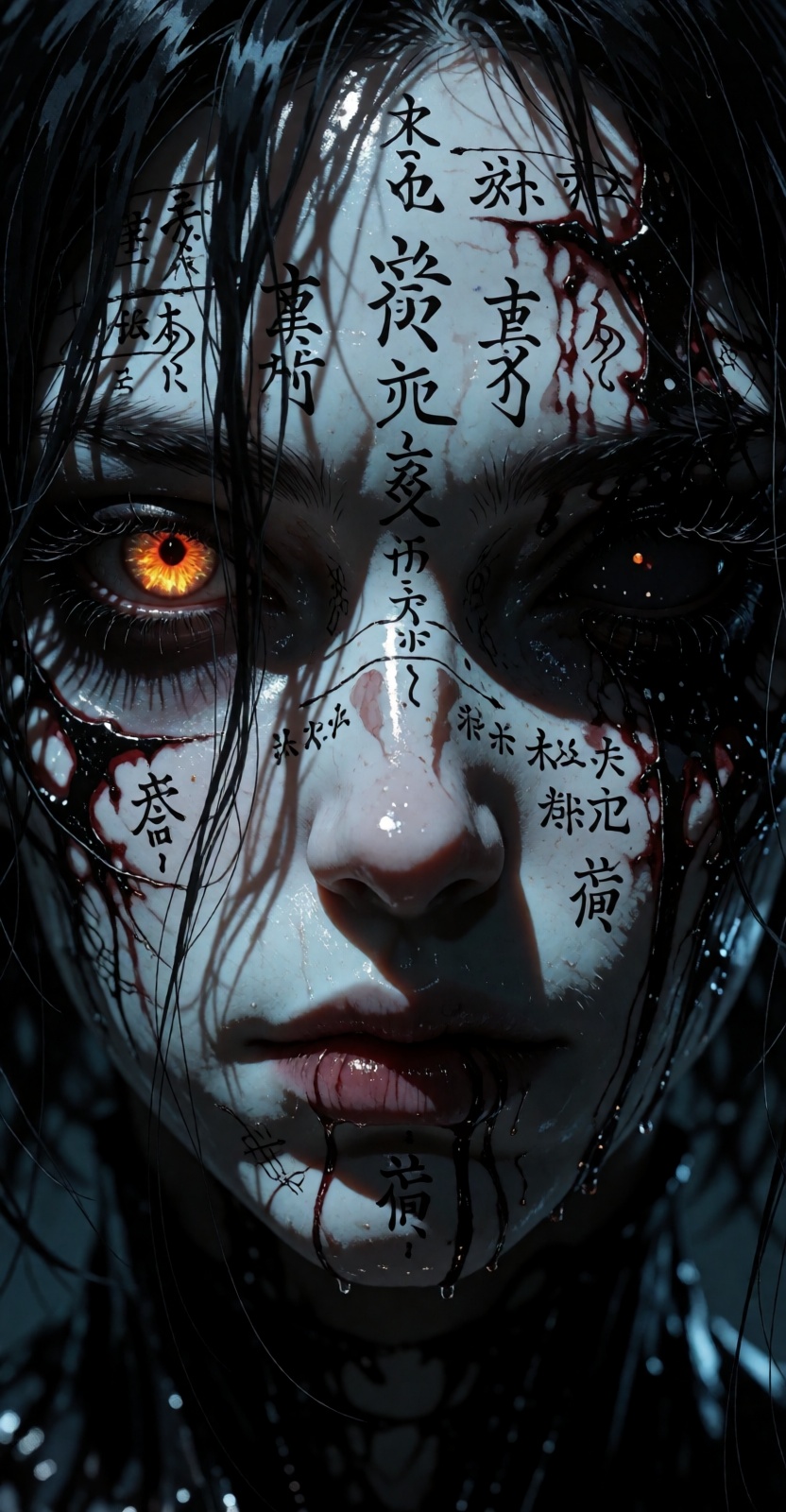 Ngam? Extreme close-up portrait of a mysterious,  dark fantasy female character with pale,  cold on Tensor.Art