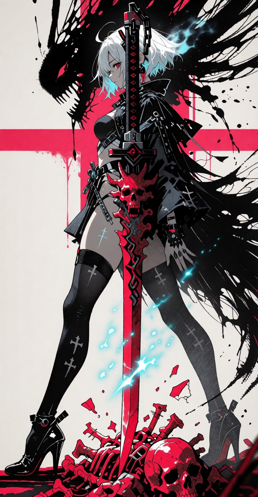 In the style of anime,  a cyberpunk warriorin front of a solid intense pink background,  huge boobs on Tensor.Art