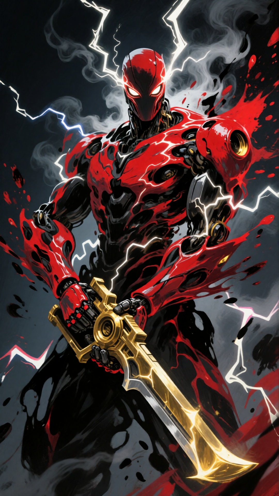 digital artwork depicting a muscular,  humanoid figure with a red and black,  amorphous on Tensor.Art