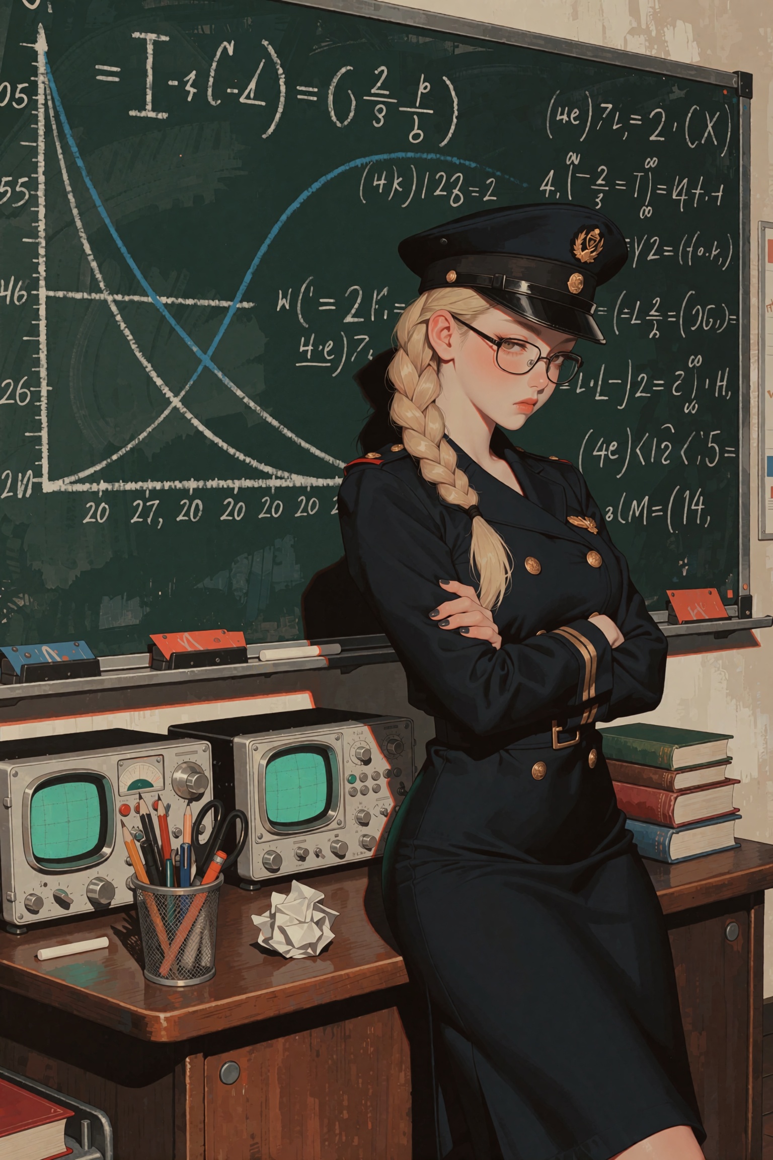 Positive Prompt: A masterful textured semi-realistic digital painting in a European graphic-novel style: a stern young wom...