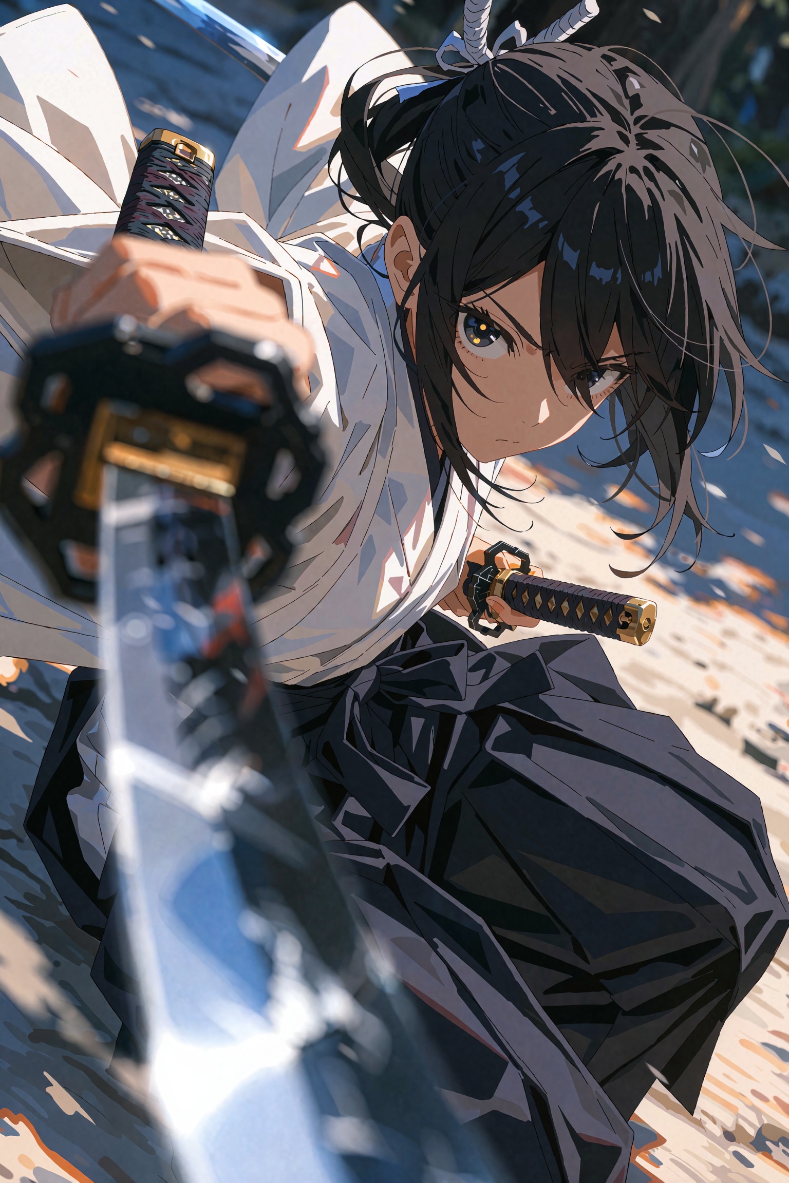 1girl,  dynamic pose,  katana in the foreground on Tensor.Art