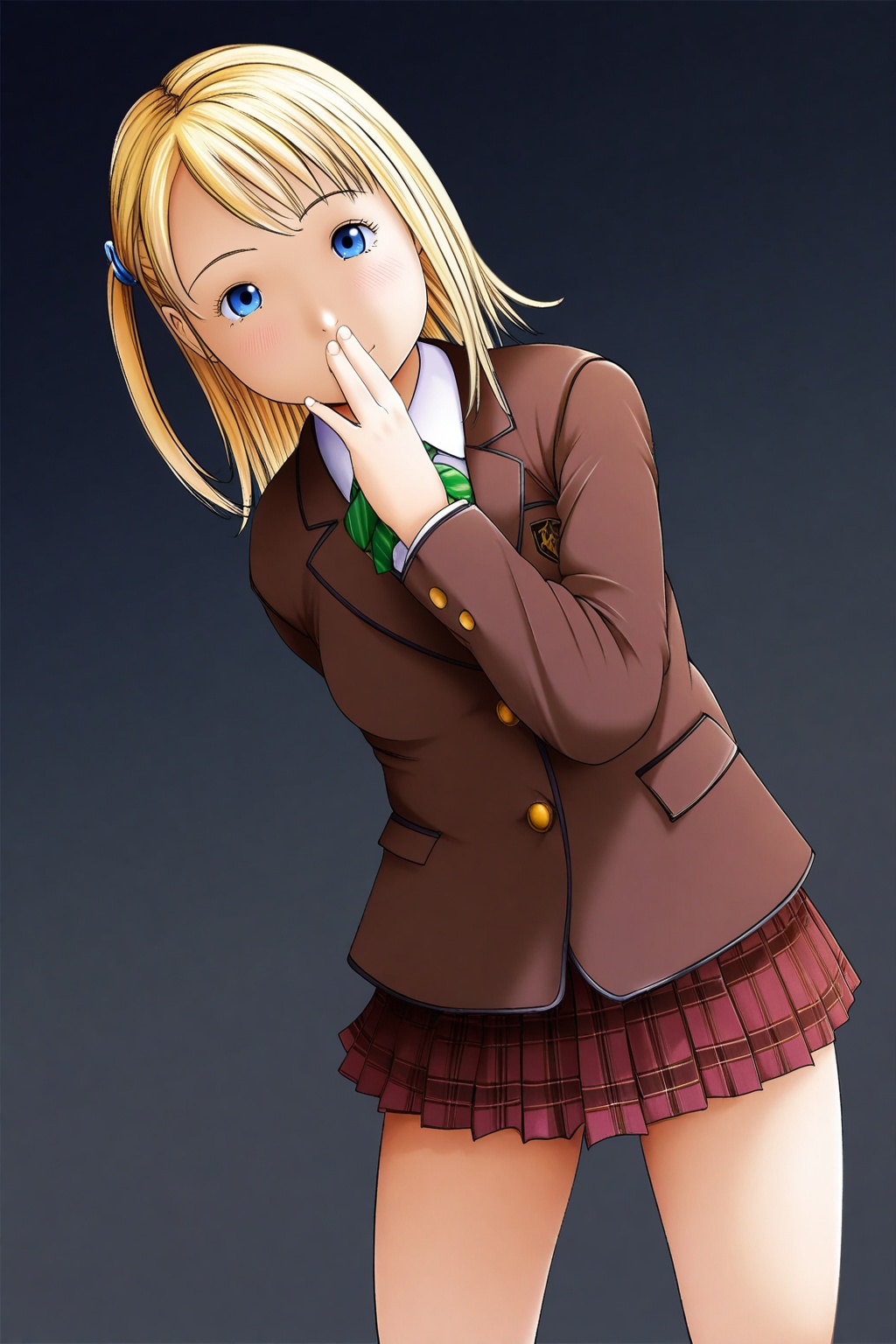 (eb110ssart),  1girl with blonde hair and blue eyes in a cute solo pose,  looking directly at the viewer. She is wearing a...