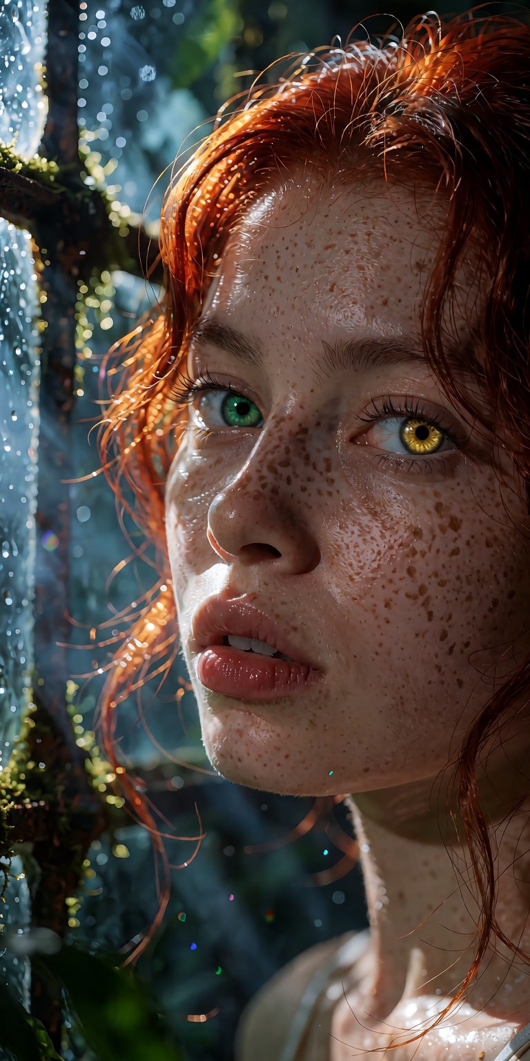 extreme macro portrait framing two-thirds of face,  dynamic high-angle shot,  subtle 15-degree Dutch tilt on Tensor.Art