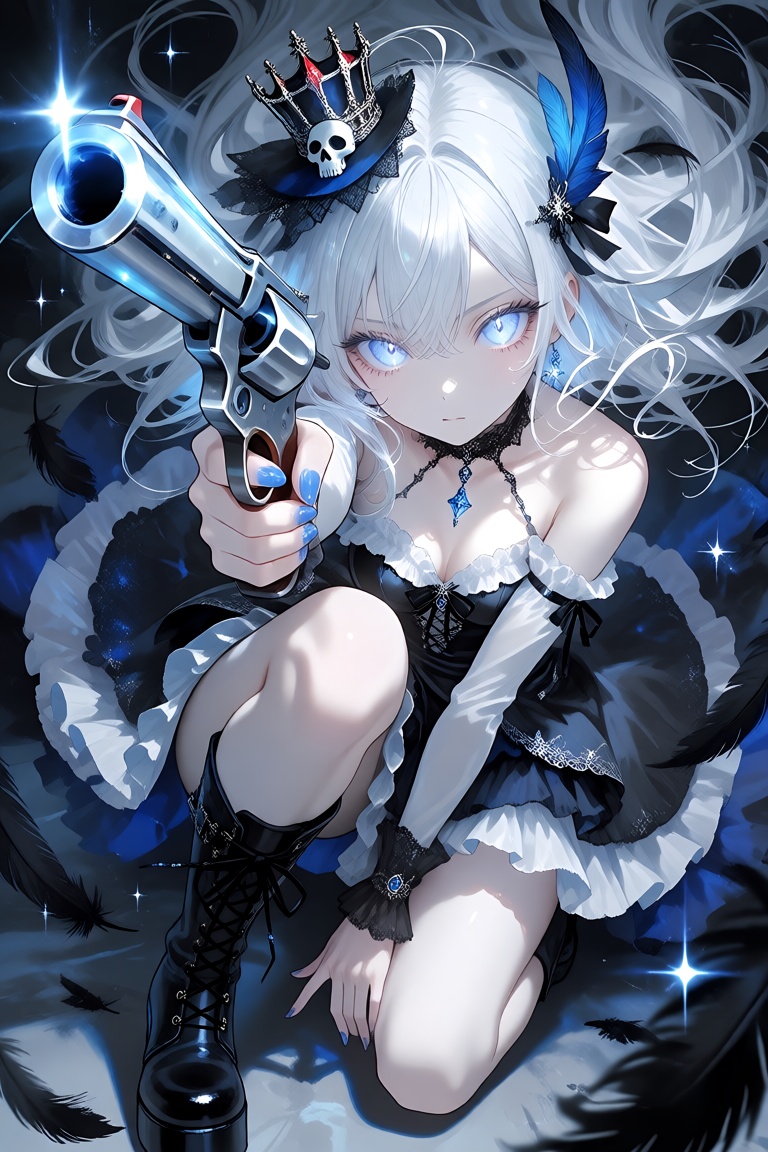 this is a digital illustration in an anime style featuring a young girl with strikingly pale,  almost white,  long on Tens...