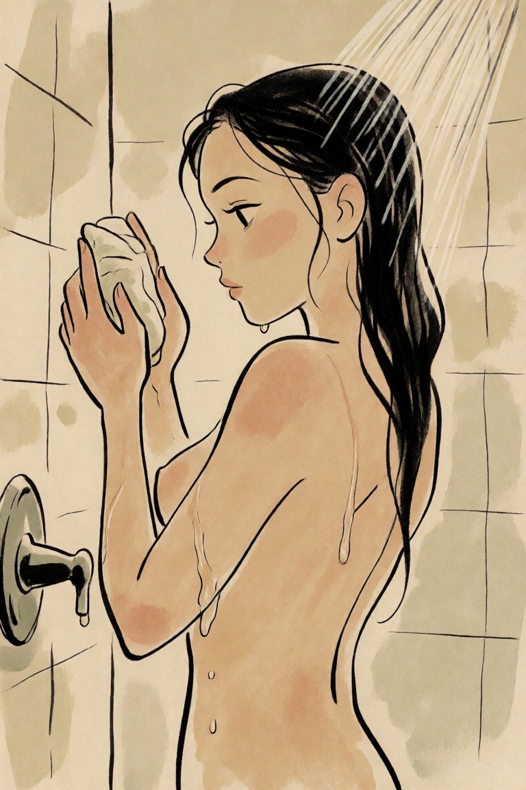 a woman taking a shower on Tensor.Art