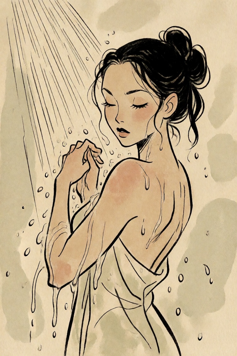 a woman taking a shower on Tensor.Art