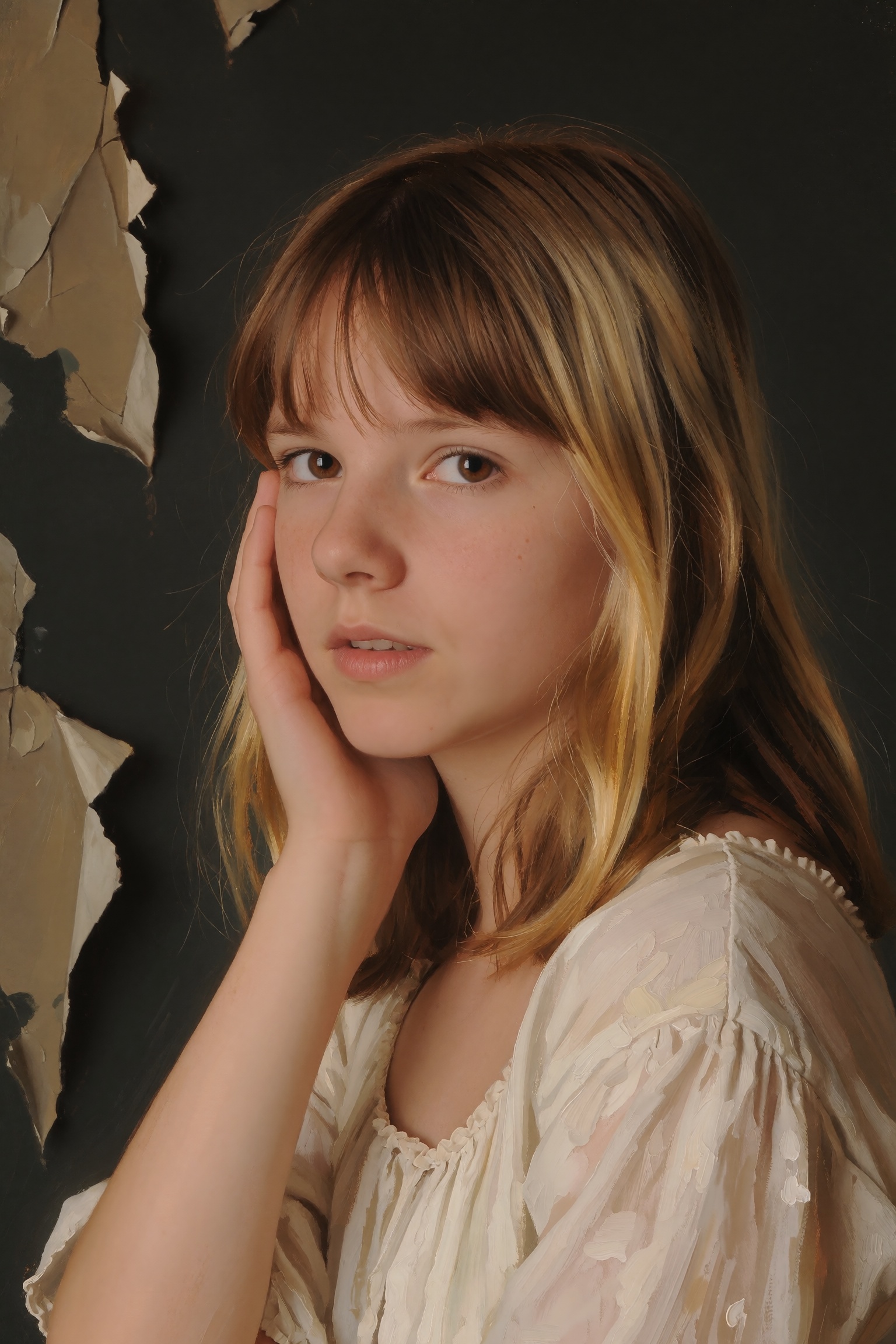 (Artwork inspired by Andrew Wyeth; painterly,  emotional scene; tactile sense of earth; gritty brushwork characteristic of...