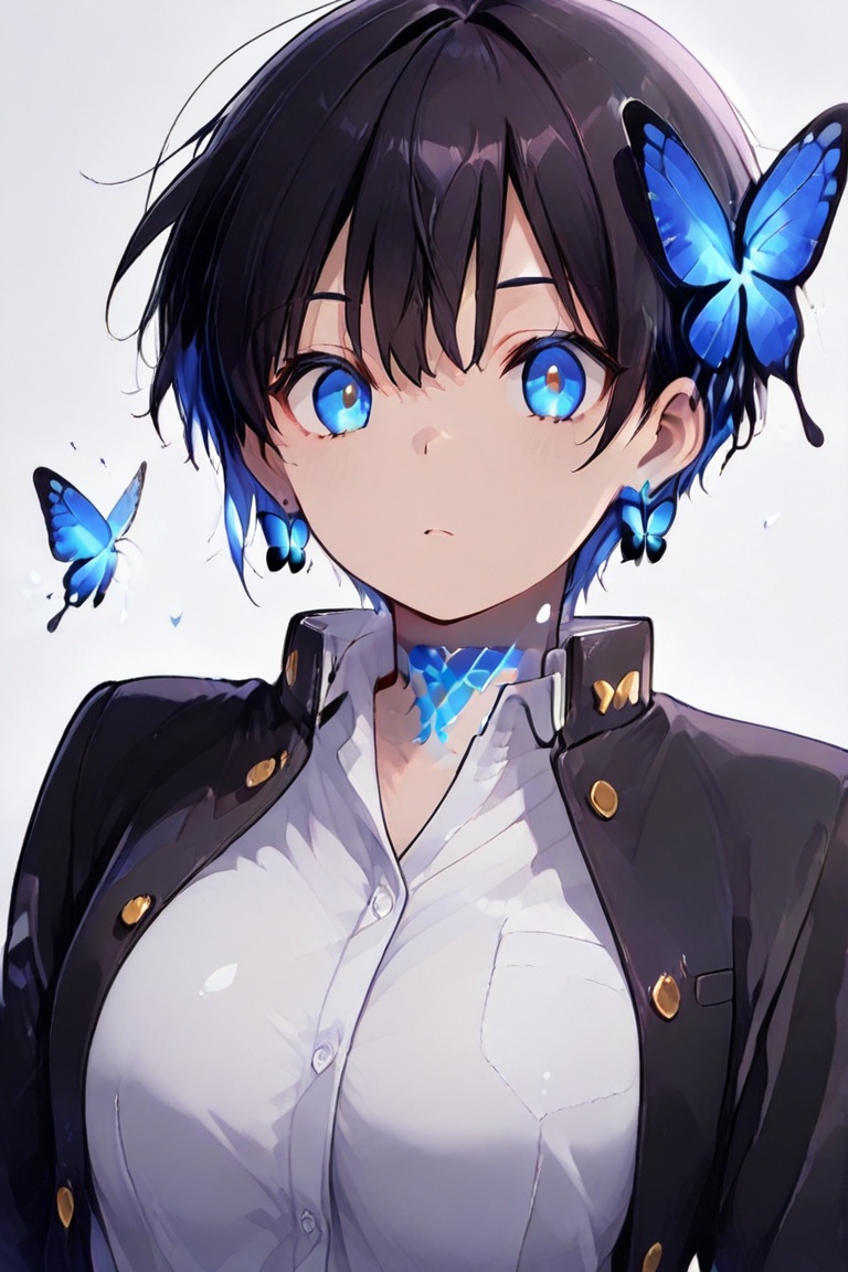 Kiyoka-chan,  blue glowing earrings,  tattoo on clothing boyish on Tensor.Art