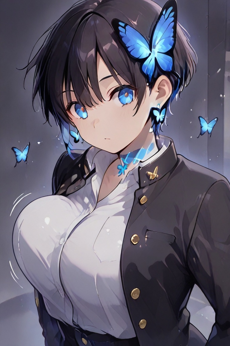 Kiyoka-chan,  blue glowing earrings,  tattoo on clothing boyish on Tensor.Art