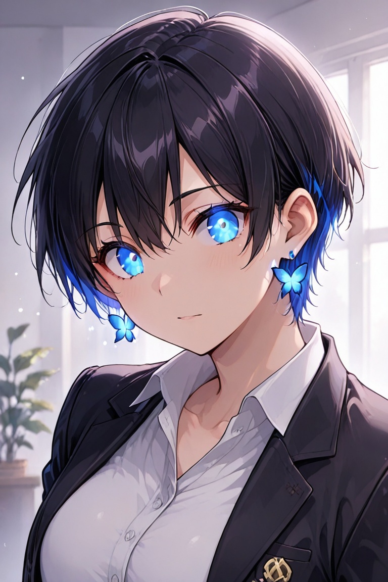 Glowing earrings & blue-under-layer hair,  Kiyoka-chan on Tensor.Art
