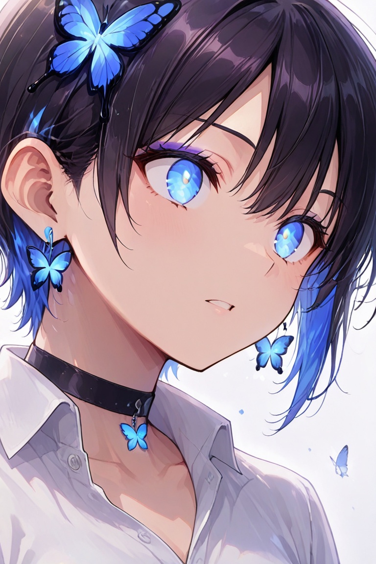 Glowing earrings & blue-under-layer hair,  Kiyoka-chan on Tensor.Art