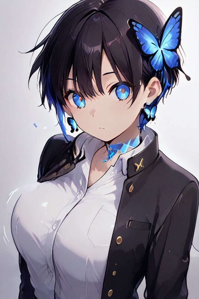 Kiyoka-chan,  blue glowing earrings,  tattoo on clothing boyish on Tensor.Art