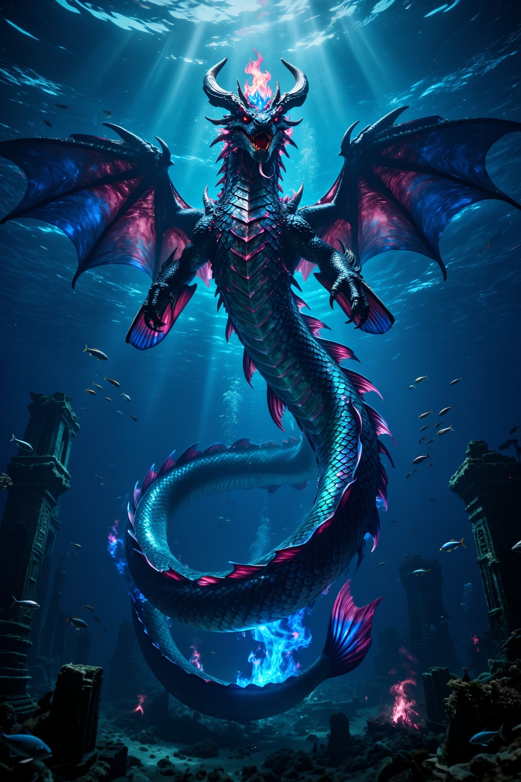 水生遠古怪獸,  ancient abyssal aquatic leviathan,  true top-down view on Tensor.Art