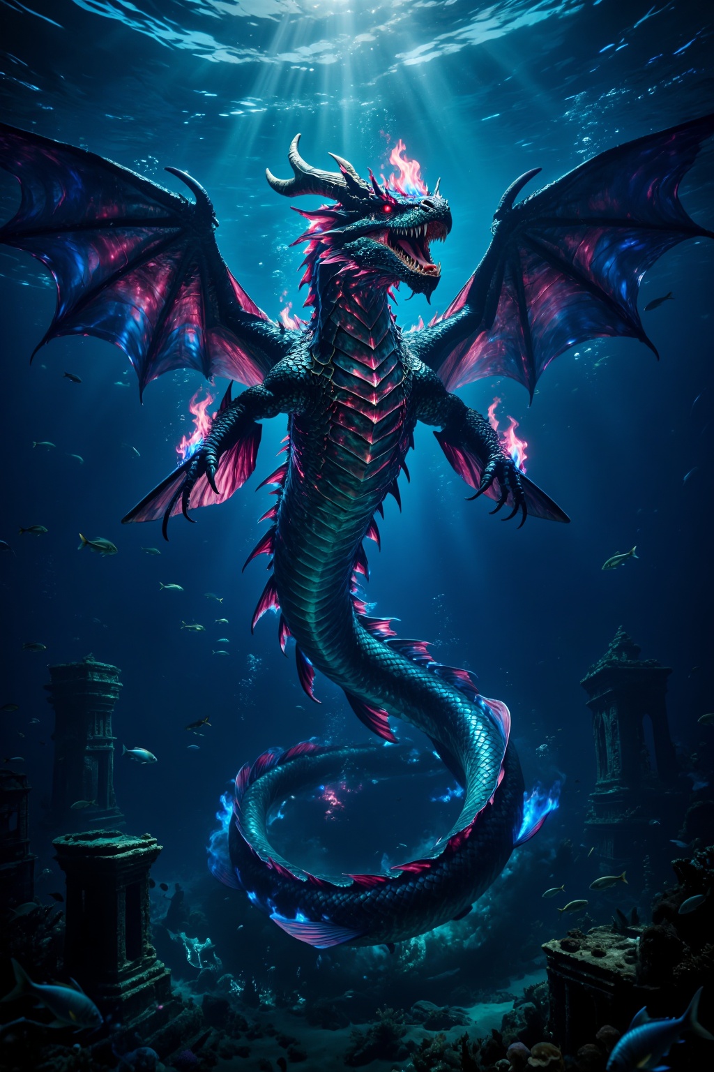 水生遠古怪獸,  ancient abyssal aquatic leviathan,  true top-down view on Tensor.Art