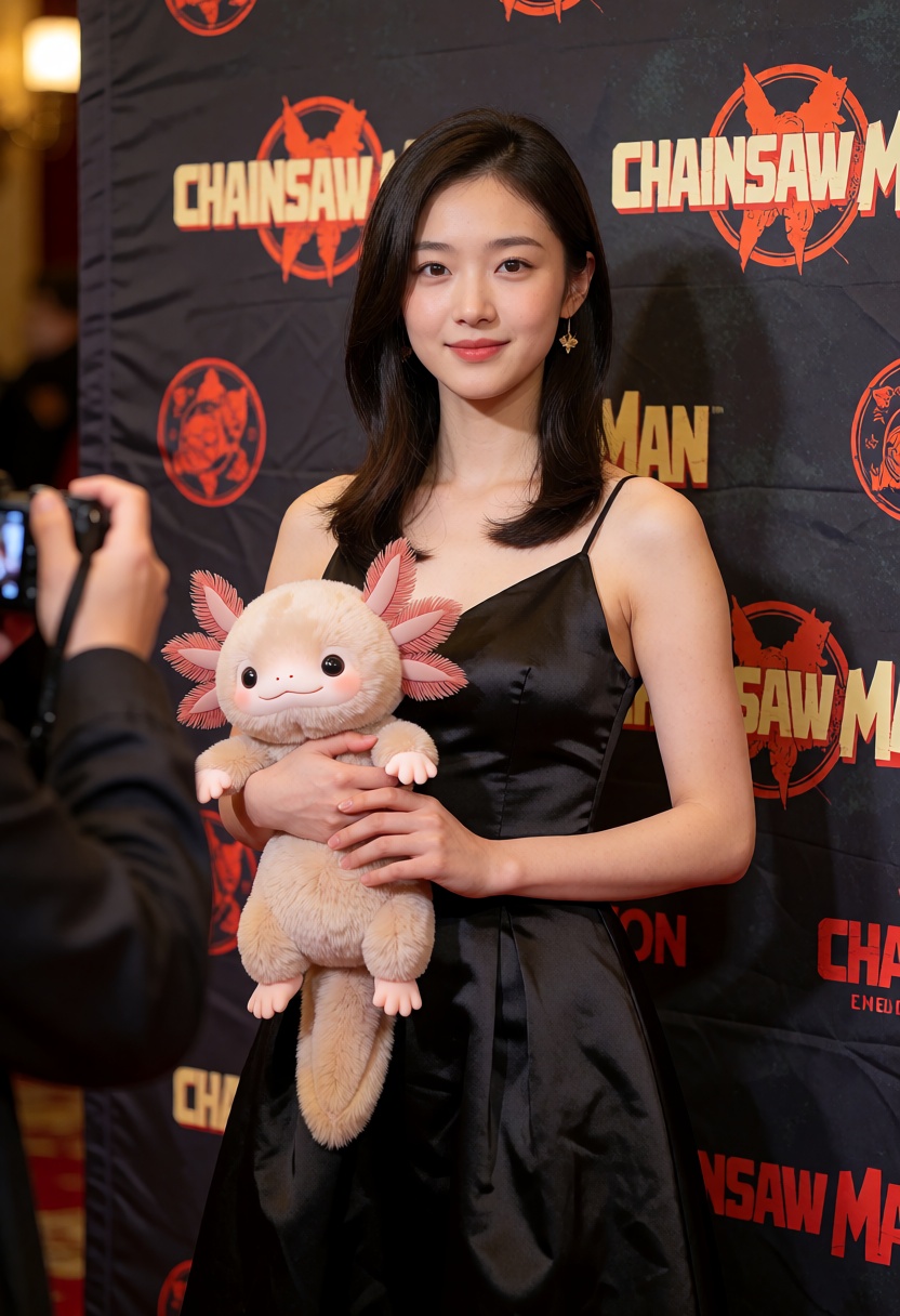 RAW ultra-realistic celebrity-style event photography of a young East Asian woman,  approximately 22–27 years old,  around...