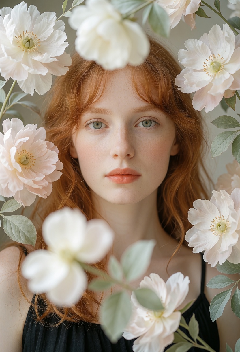 RAW ultra-realistic fine-art beauty portrait of a young ***** European woman,  approximately 21–25 years old,  fair-skinne...