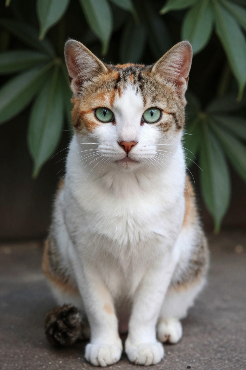 outdoor,  front view,  calico cat on Tensor.Art