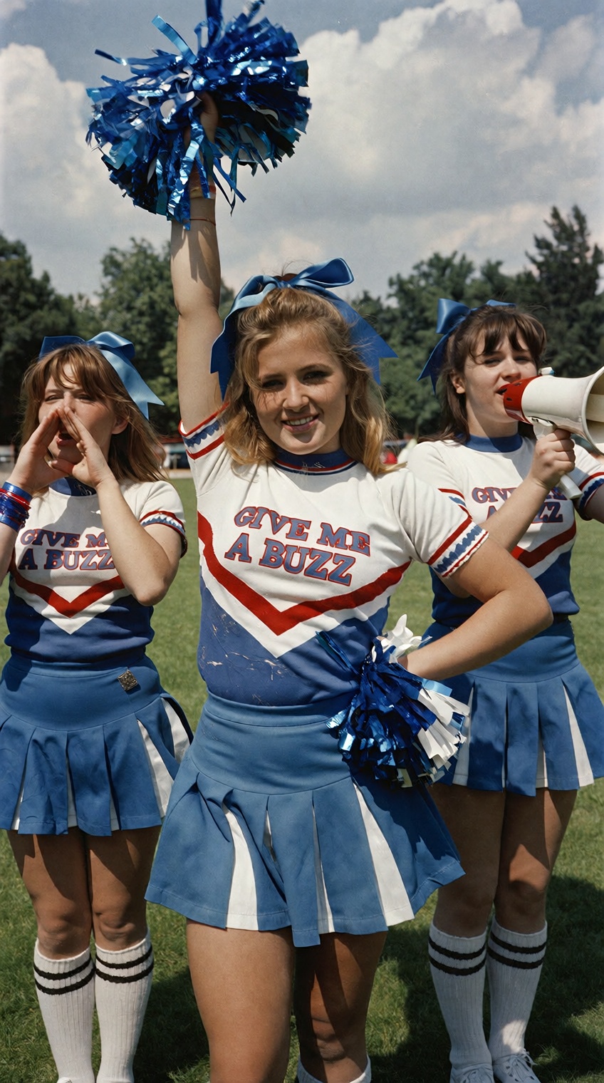 @charleshtraub,  Three cheerleaders stand in matching blue,  white on Tensor.Art