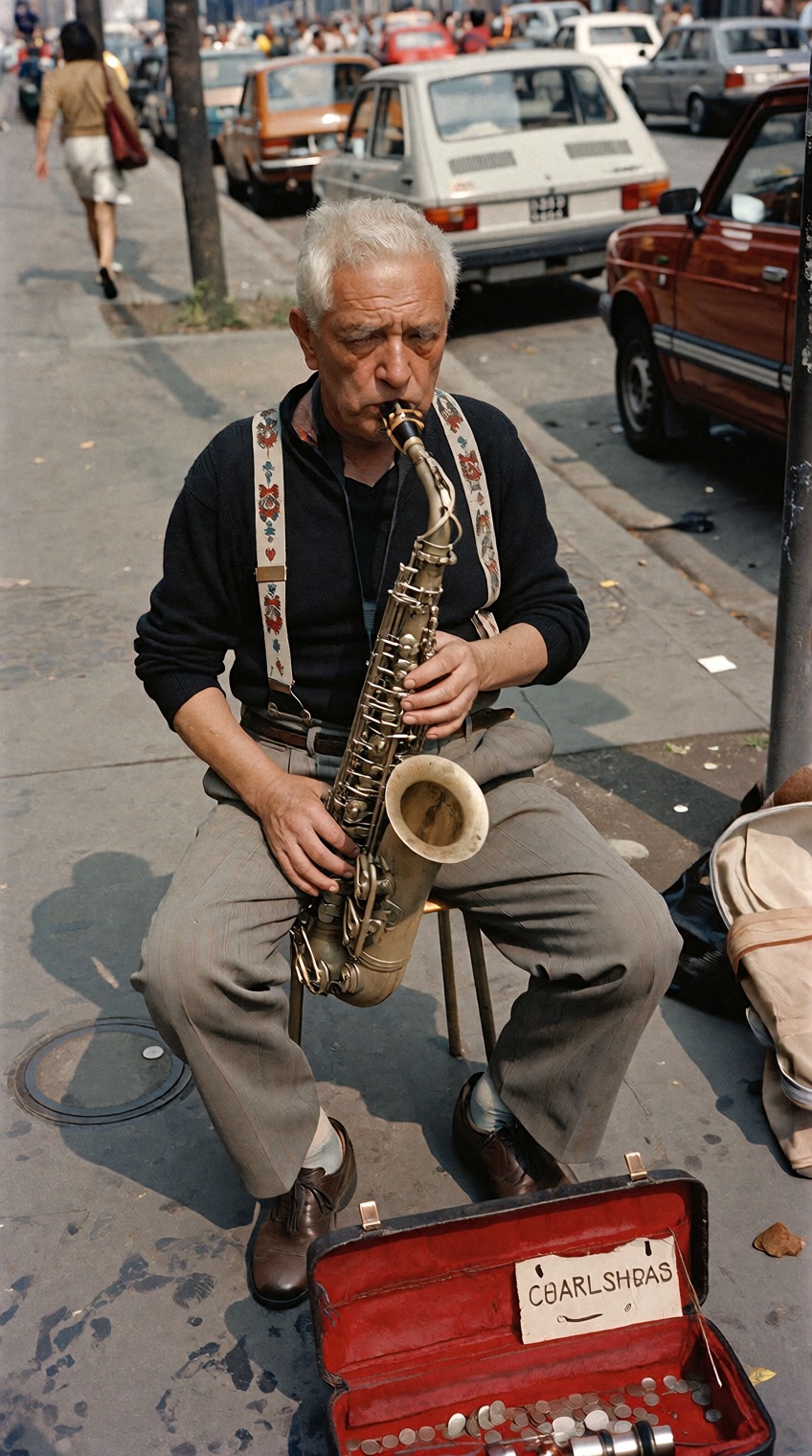 @charleshtraub,  1980s,  An elderly man sits on a stool on Tensor.Art