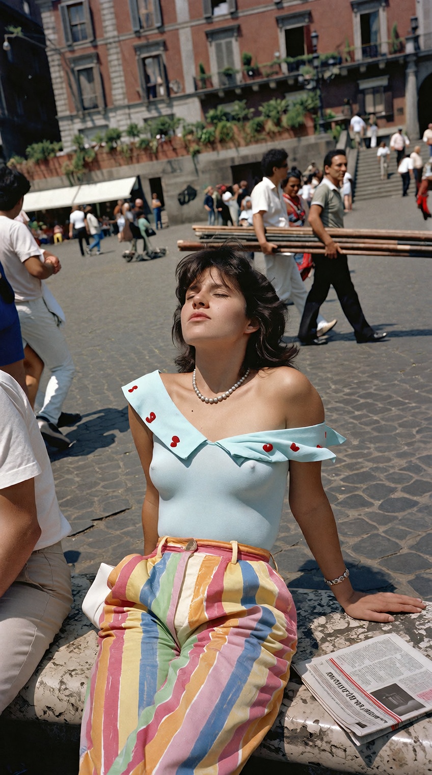@charleshtraub,  woman in blue top,  striped pants on Tensor.Art