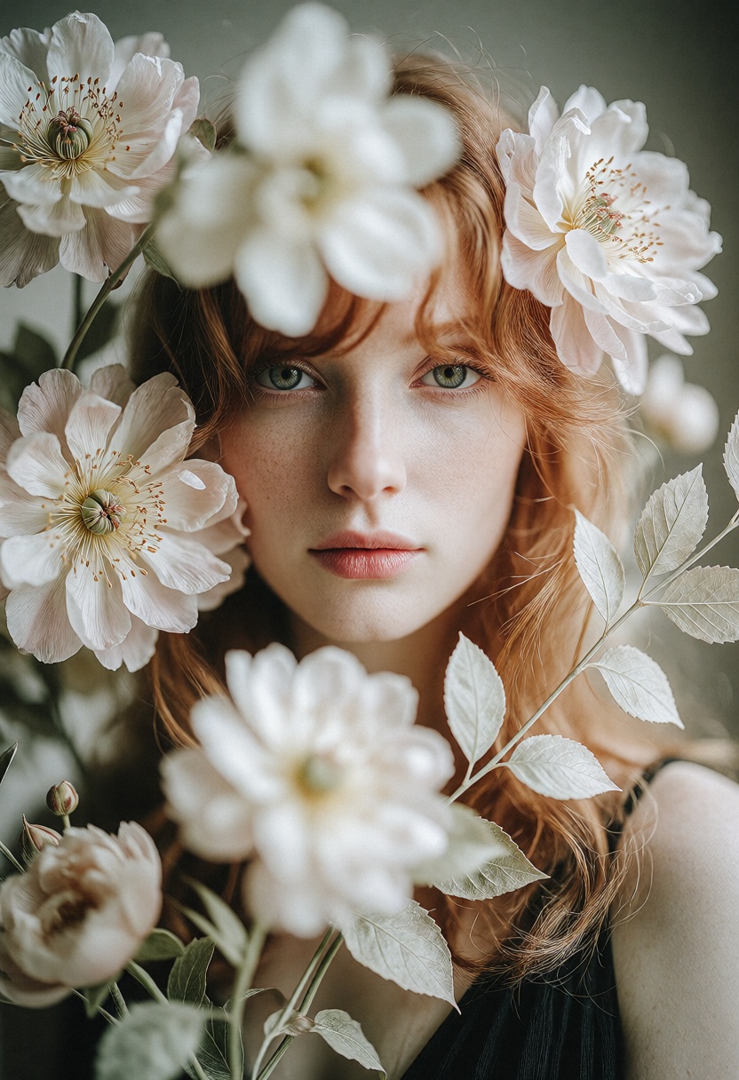 RAW ultra-realistic fine-art beauty portrait of a young ***** European woman,  approximately 21–25 years old,  fair-skinne...