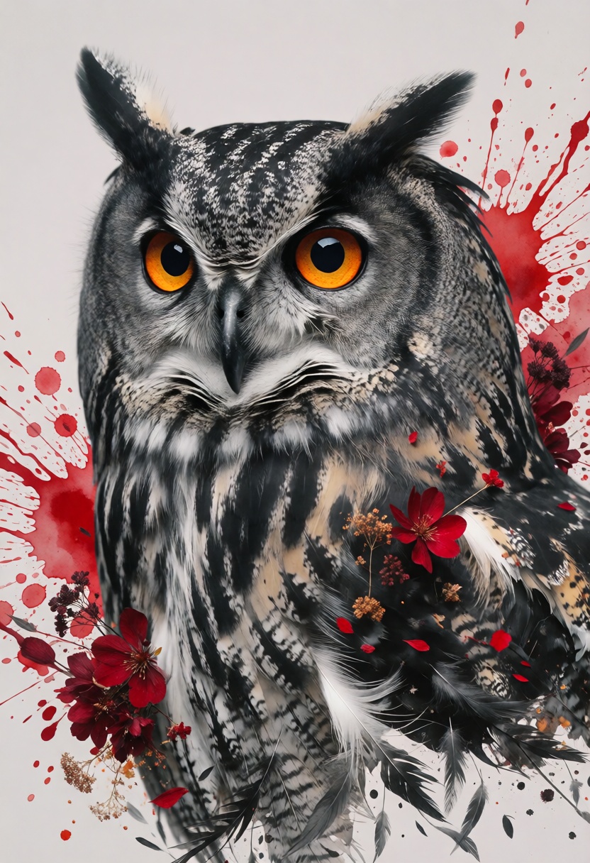 RAW ultra-realistic fine-art wildlife portrait of a Eurasian eagle-owl / long-eared owl,  an ***** nocturnal raptor approx...