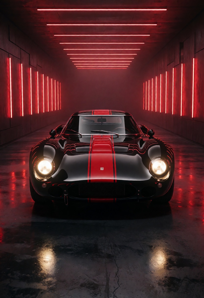 RAW ultra-realistic cinematic automotive photography of a vintage 1960s-style endurance racing sports car,  an iconic low-...