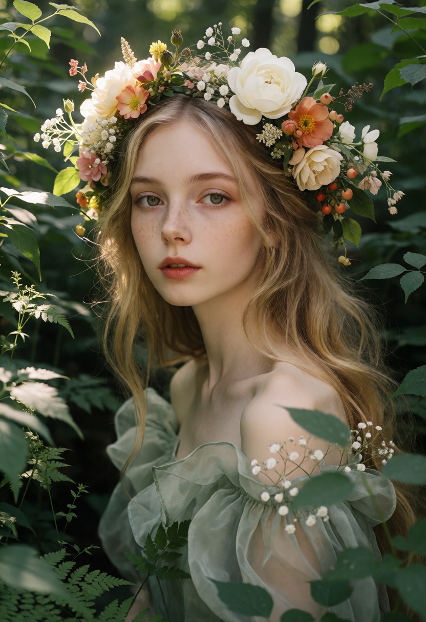 RAW ultra-realistic fine-art portrait photograph of a young ***** fair-skinned European woman,  approximately 21–25 years...
