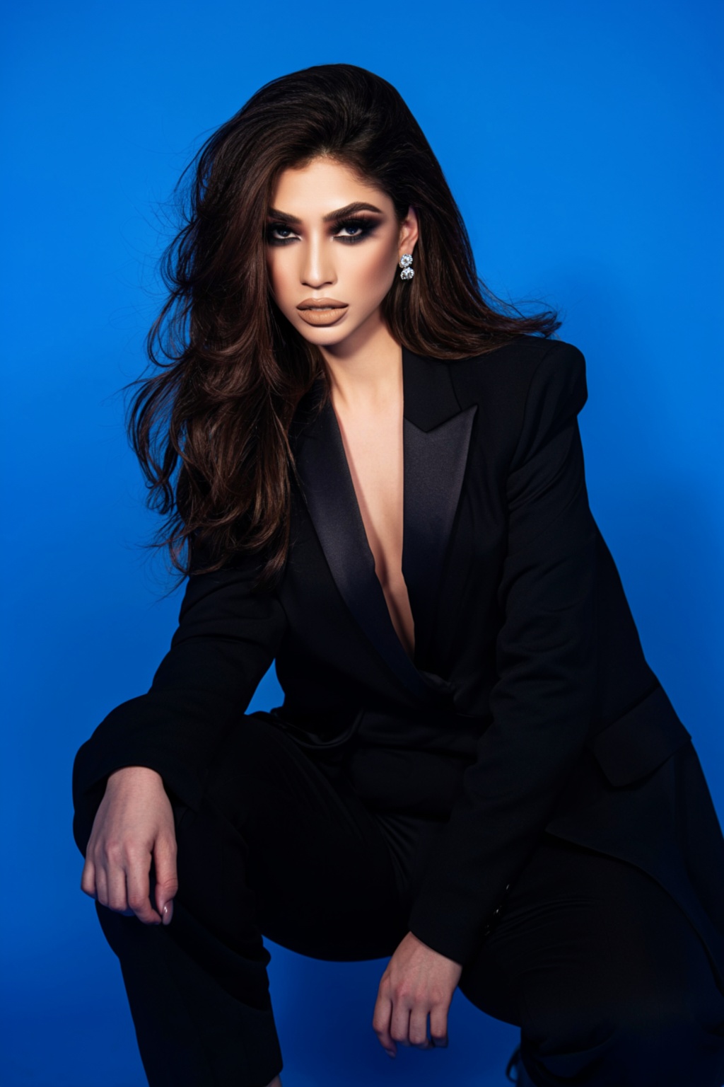 a beautiful woman with a perfect face,  long,  wavy hair and defined makeup on Tensor.Art