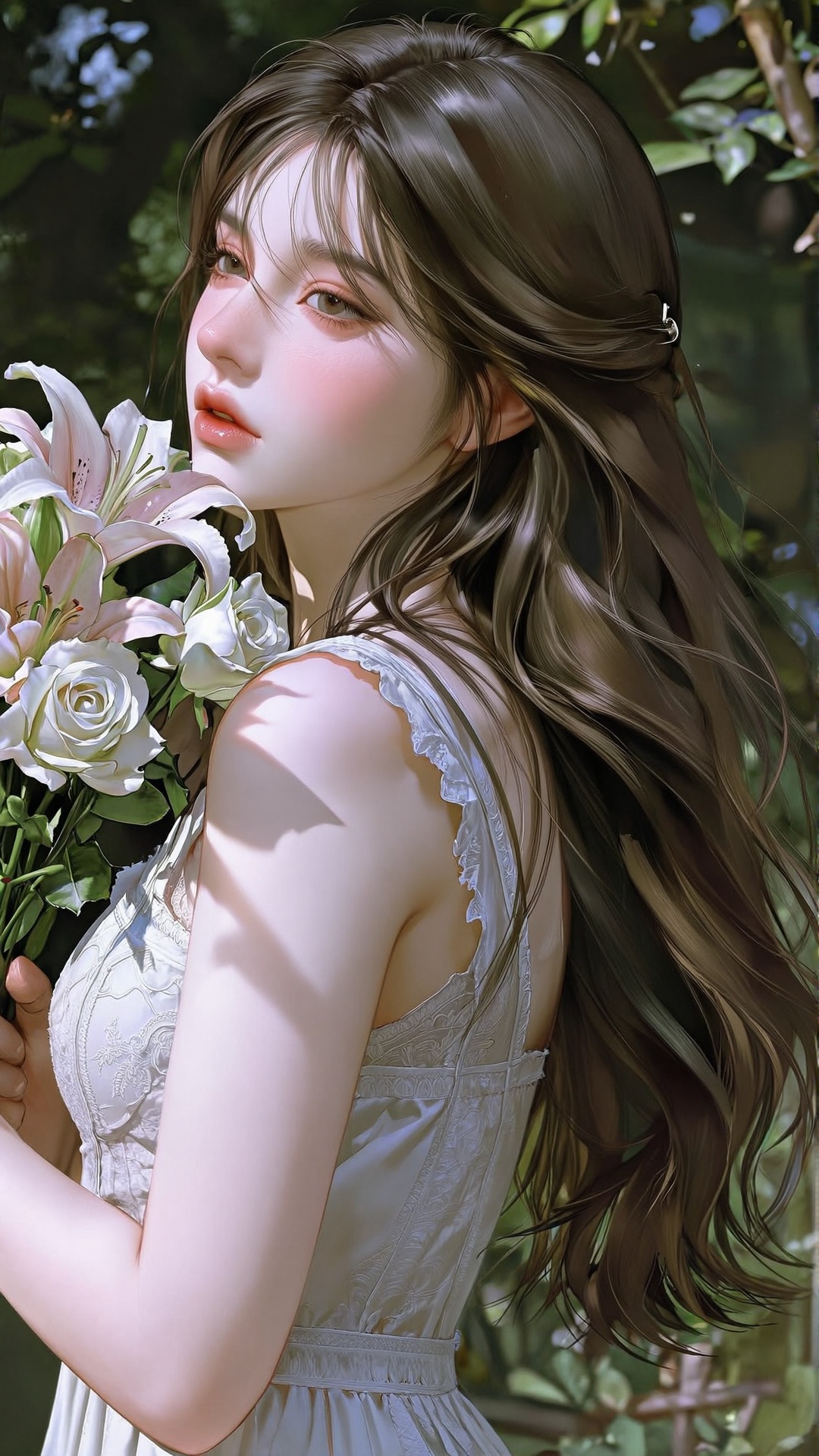 Prompt: ultra realistic portrait of a delicate young woman with porcelain fair skin,  soft feminine facial features,  gent...