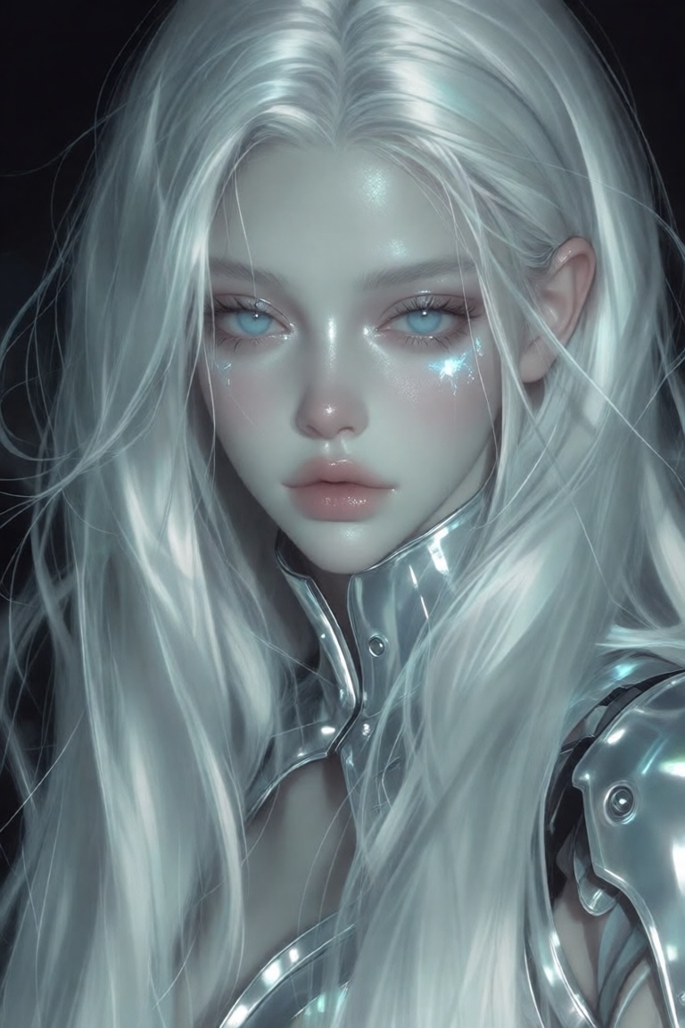 Cyber style,  iconic white haired woman,  pale Alabaster skin on Tensor.Art