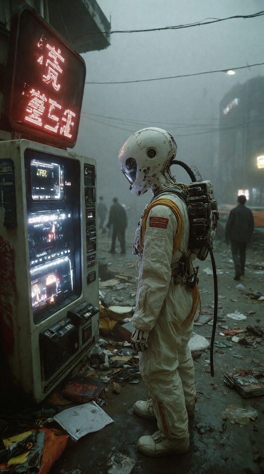 @sci_mood,  A lone astronaut,  glowing vending machine on Tensor.Art