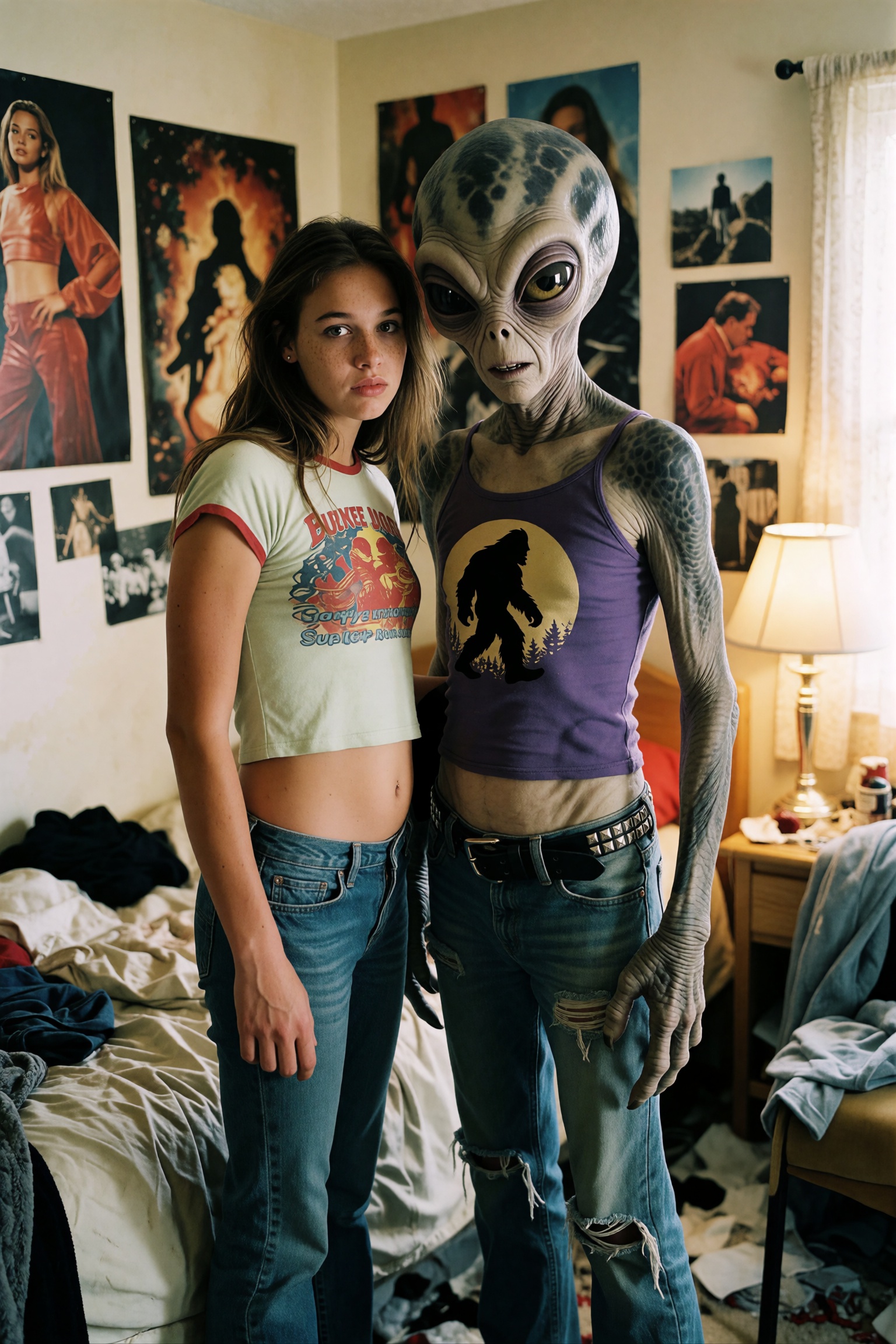 photo of a young woman,  drew barrymore,  in her messy bedroom on Tensor.Art