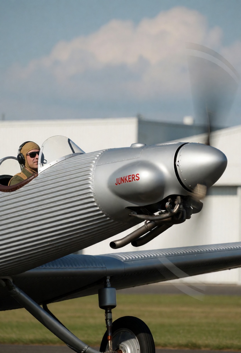 Junkers A50. A close-up,  side-profile view shows a silver Junkers A50 aircraft taxiing during the day. The plane's distin...