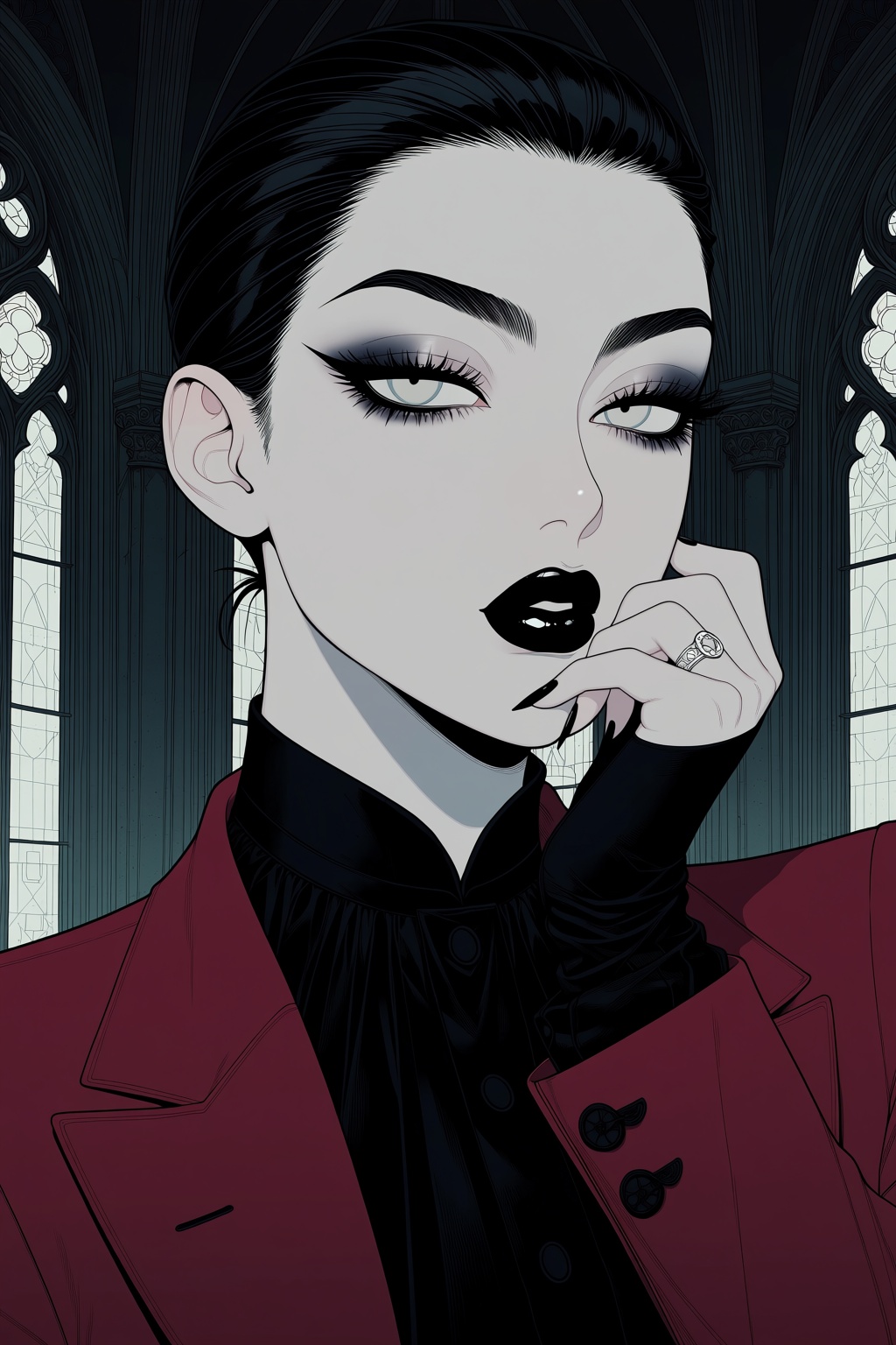 highres,  absurdres,  @3L1G05MK This digital illustration features a striking character with a pale complexion on Tensor.Art