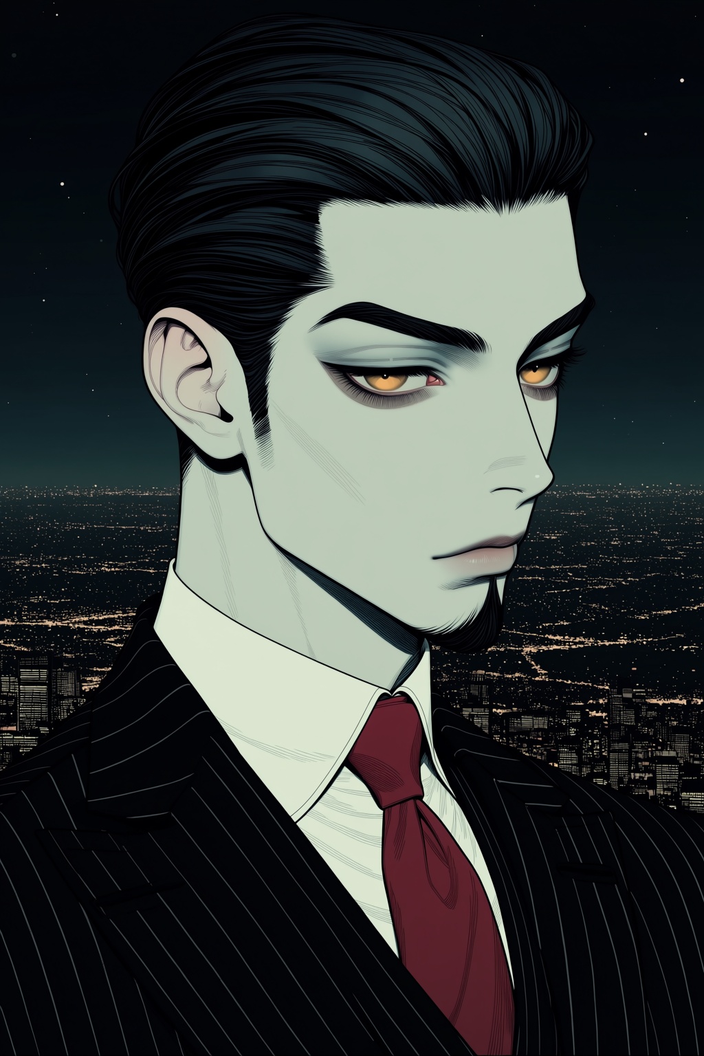 highres,  absurdres,  @3L1G05MK A stylized illustration depicts a man with pale on Tensor.Art