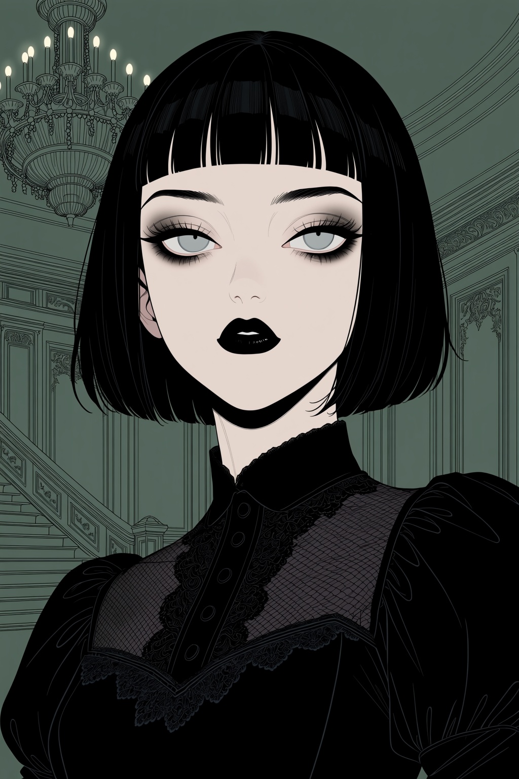 highres,  absurdres,  @3L1G05MK A stylized digital illustration depicts a young woman with a sharp on Tensor.Art