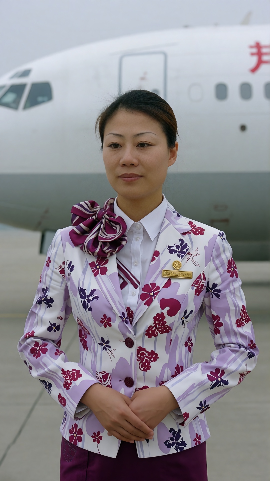 停机坪阴天空姐杂志大片,  20 岁东亚女性,  严格维持原生五官样貌 by 星光花园 on Tensor.Art