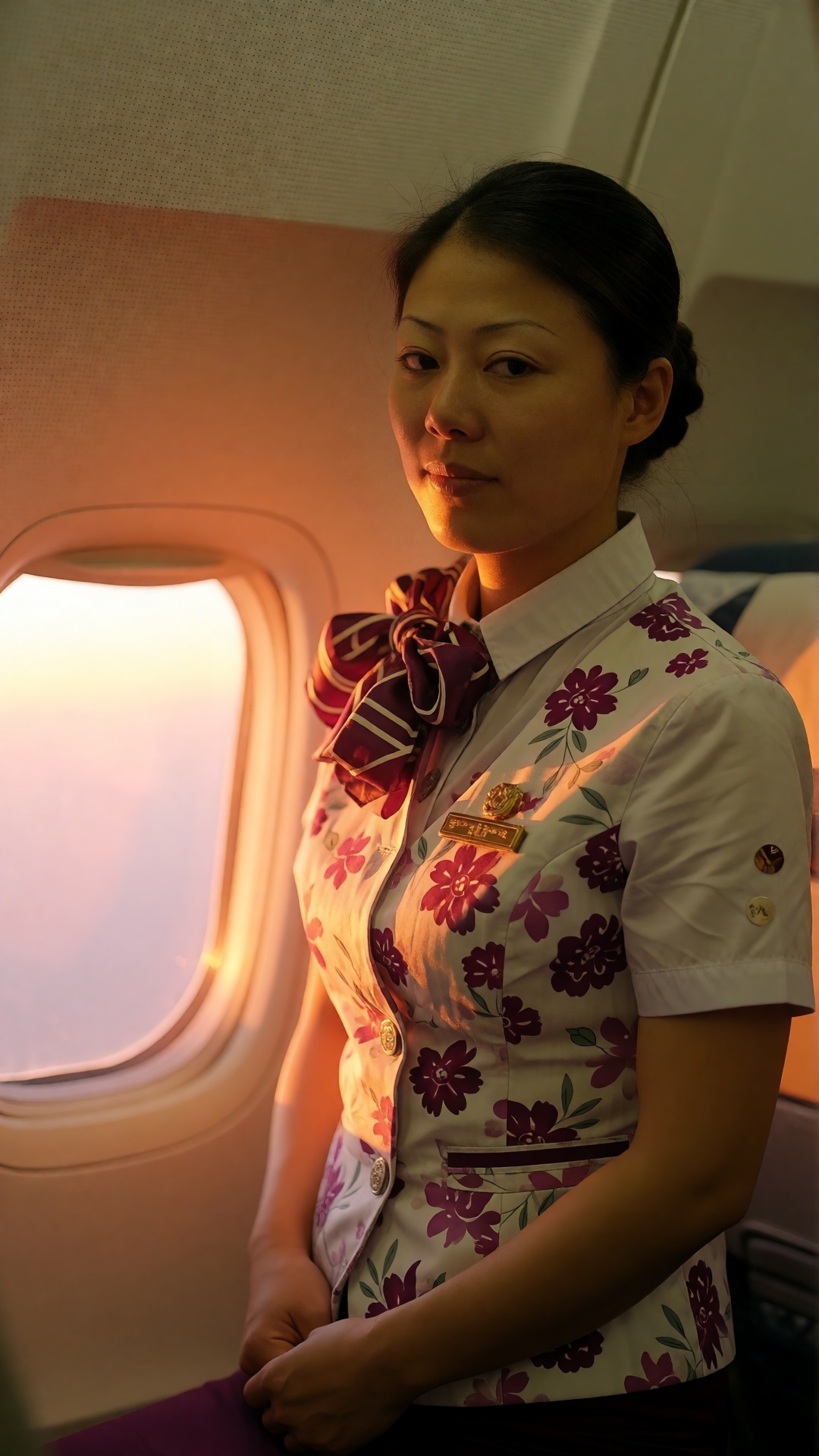 客舱黄昏空姐杂志人像大片,  20 岁东亚女性,  保留全部原生五官特征 by 星光花园 on Tensor.Art