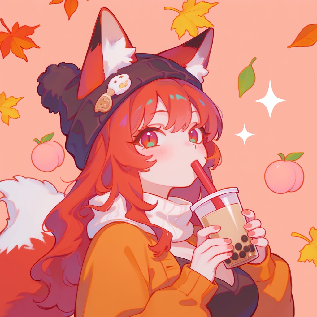 PffIcn,  A fox girl with red ears,  wearing a knitted hat with a pomвЂ‘pom on Tensor.Art
