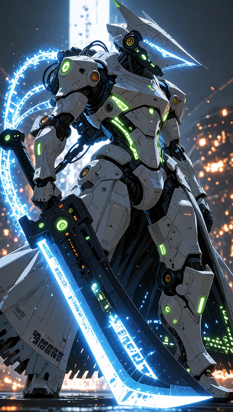 cyberpunk sword saint,  polycarbonate helmet and armor,  blue florencent on Tensor.Art