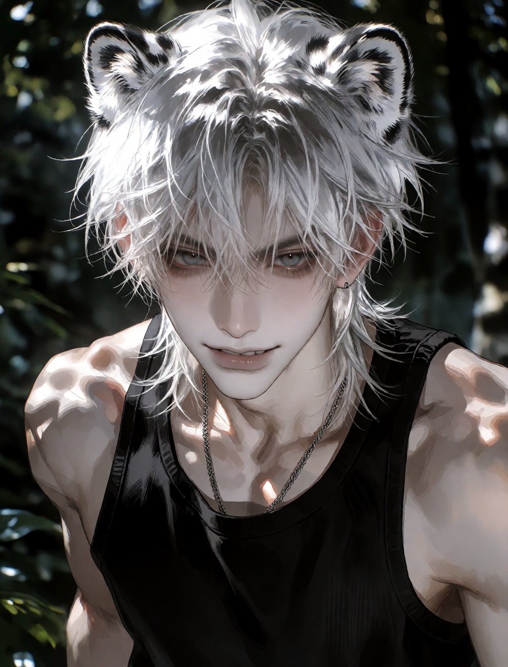 handsome young man,  mysterious expression,  smirk on Tensor.Art