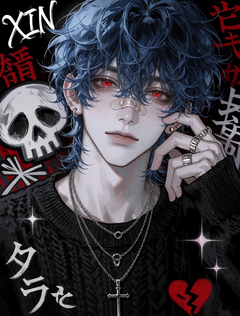 Man with red eyes,  solo,  handsome and dangerous on Tensor.Art