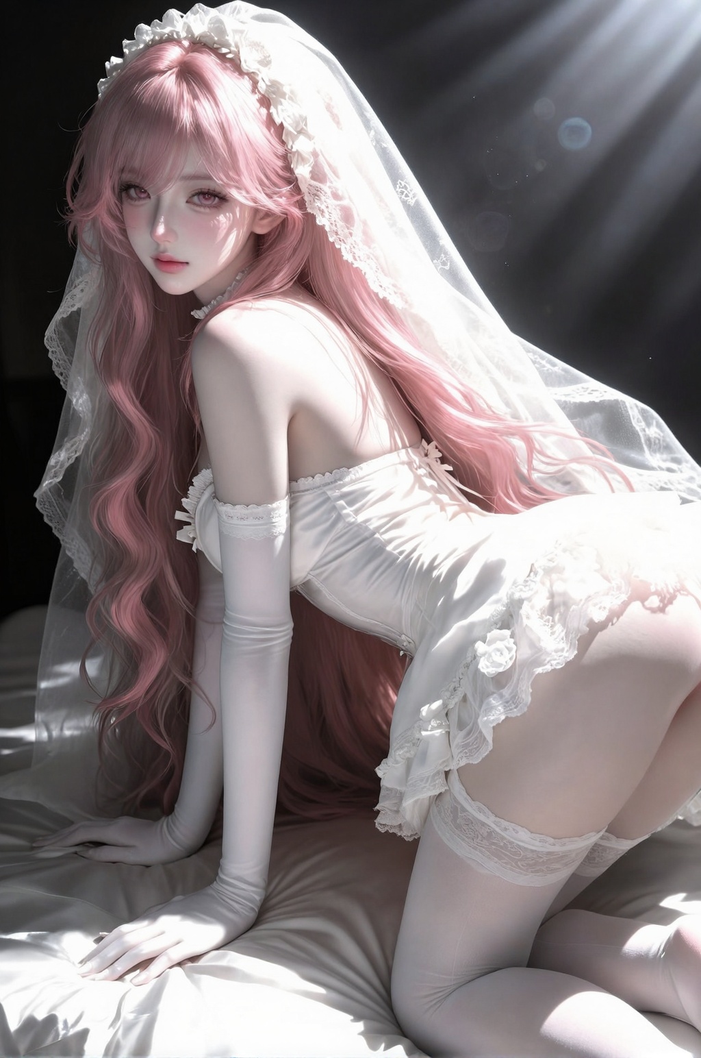 1girl,  beautiful face,  long wavy pink hair on Tensor.Art