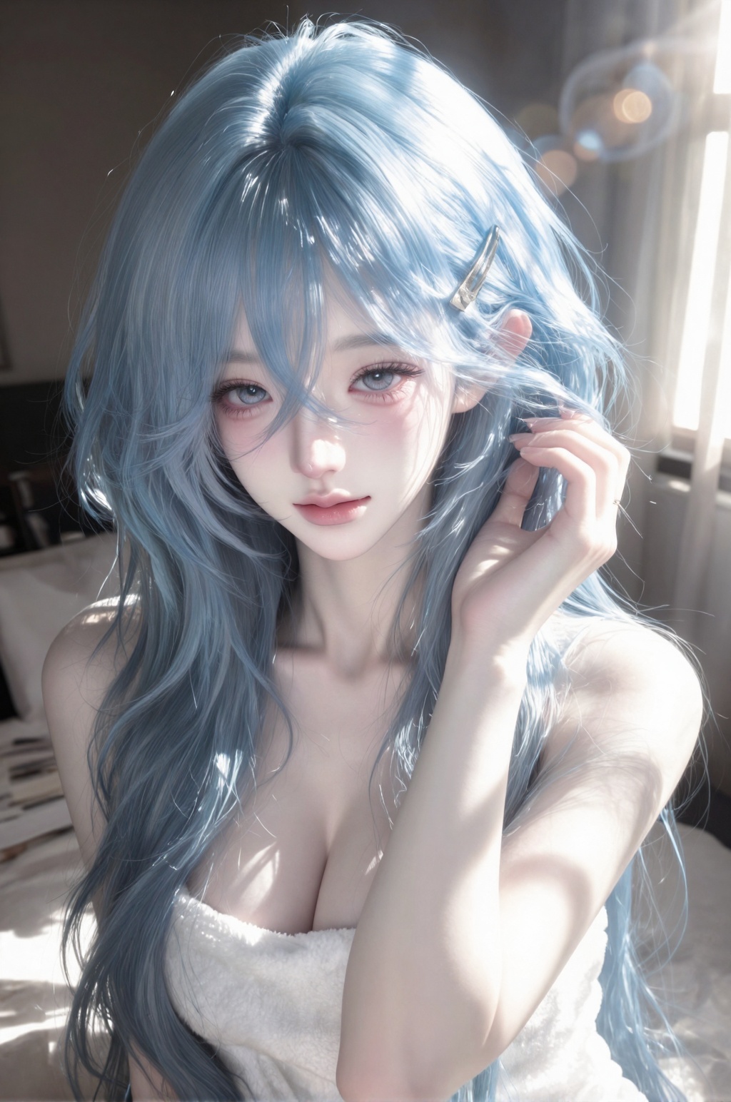 1girl,  light blue hair,  medium layered hair on Tensor.Art