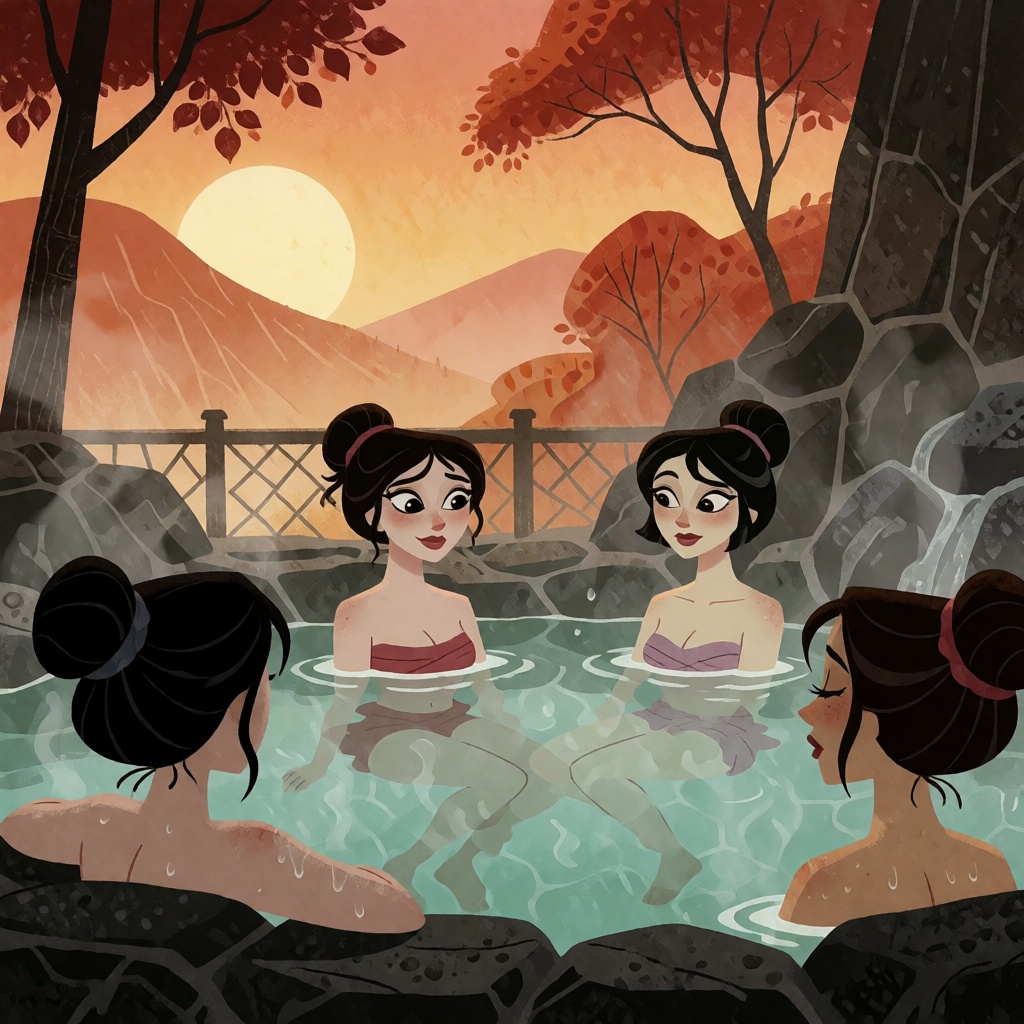 A group of women enjoying a hot spring on Tensor.Art