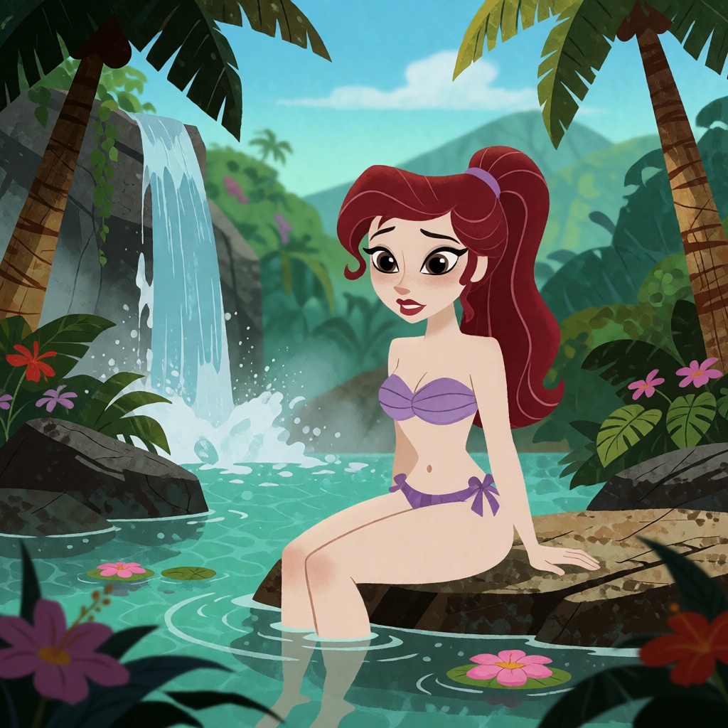 An exotic beauty at a tropical waterfall pond on Tensor.Art