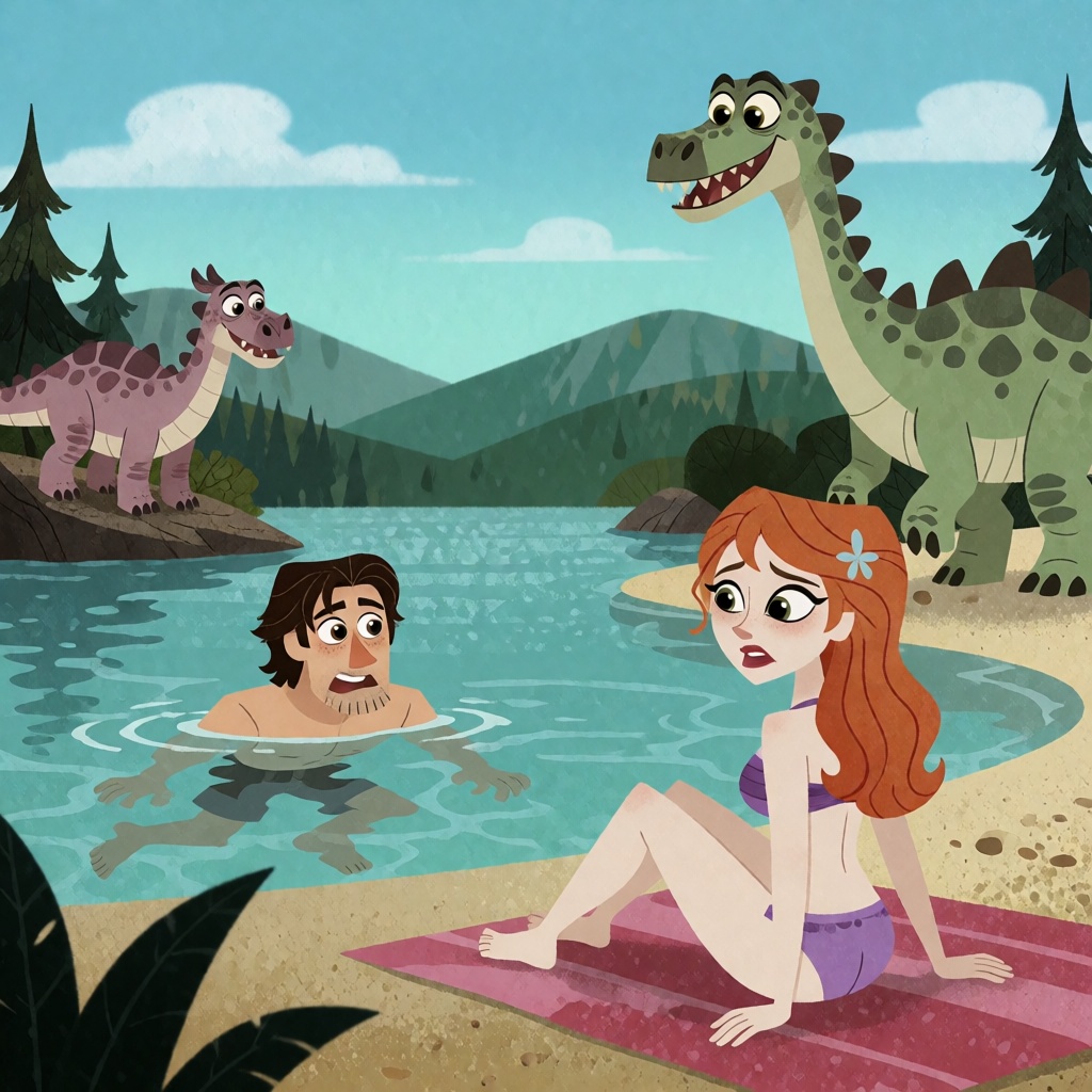 A man and a woman,  lake,  swimming on Tensor.Art