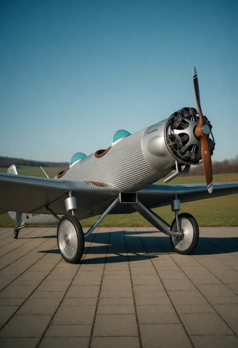This low-angle,  wide shot features a Junkers A50,  reimagined through a retro-futuristic dieselpunk lens that fuses early...